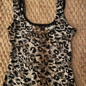 G by Guess Black and White Animal Print Tank Top